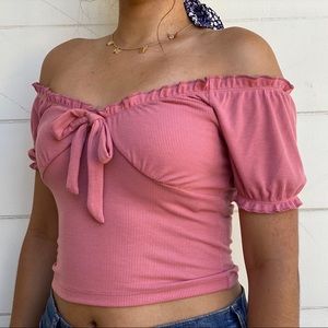 Pink Peplum Off the Shoulder Shirt